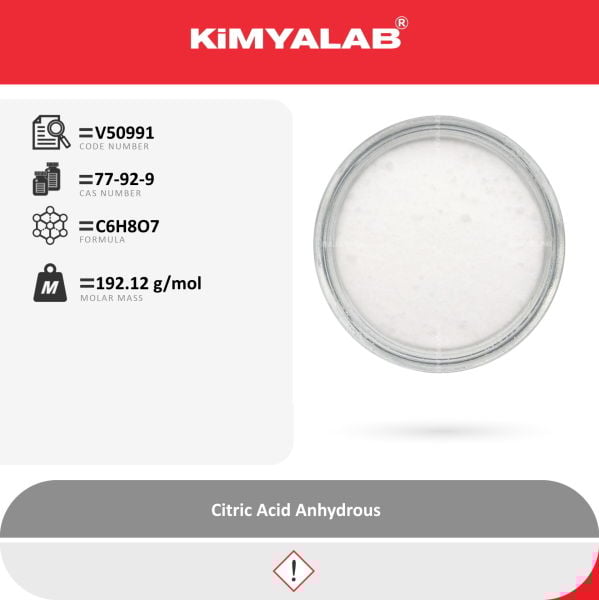 Kimyalab Sitrik Asit Susuz 1 Kg - Farma Kalite - Citric Acid Anhydrous