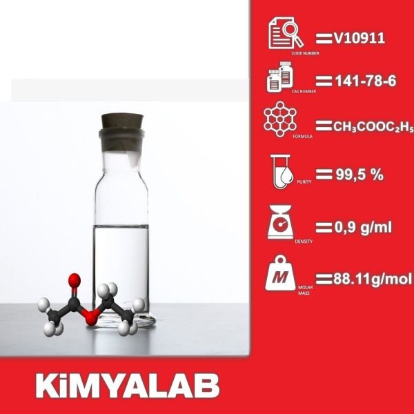 Kimyalab Etil Asetat 1000ml Cam Şişe - Ethyl Acetate %99,5